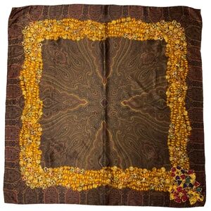 CHANEL BROWN / BURGUNDY / GOLD MULTI JEWEL PRINT SQUARE SILK TWILL SCARF
